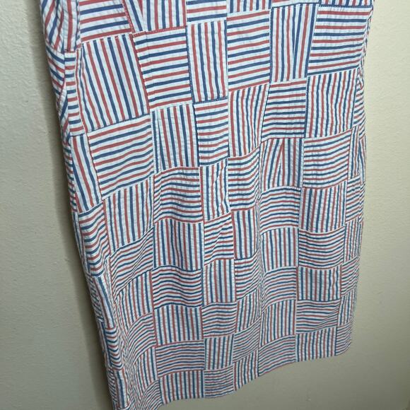 Talbots Red Blue Seersucker Patchwork Sleeveless Shift Dress 4 - Picture 7 of 12